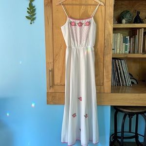 Vintage white cotton embroidered cottagecore gown